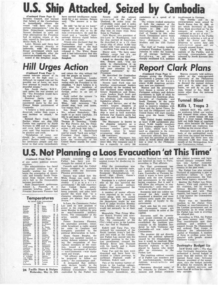 Stars and Stripe Newspaper May 14 1995 US Ship Attacked Seized By Cambodia page 2